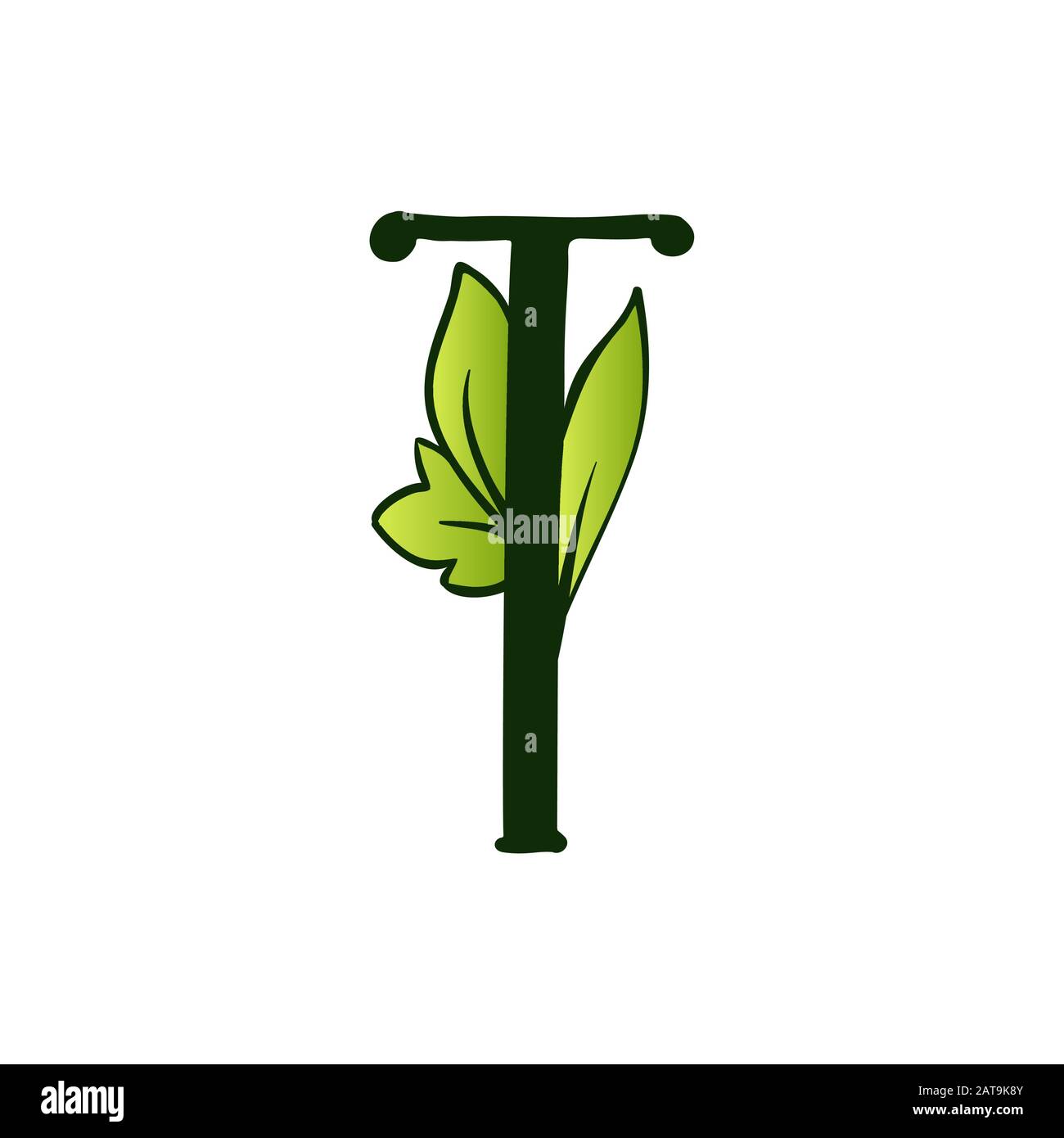 Green Doodling Eco Alphabet Letter T Type With Leaves Isolated Latin Uppercase Typography Bold Spring Letter Or Doodle Abc Characters For Monogram Words And Logo Stock Vector Image Art Alamy