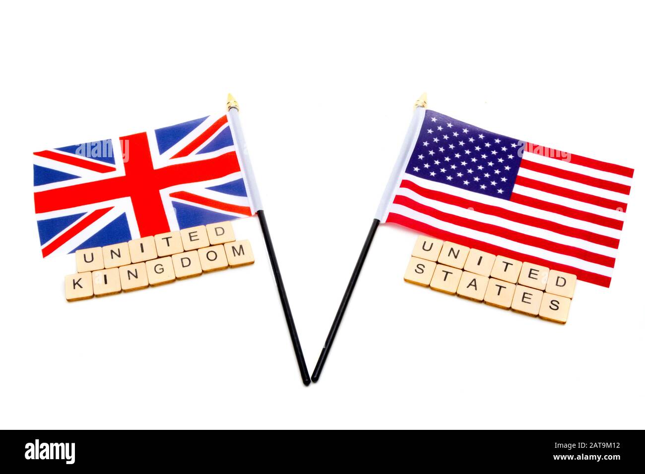 The flags of the United Kingdom and the United States isolated on a ...