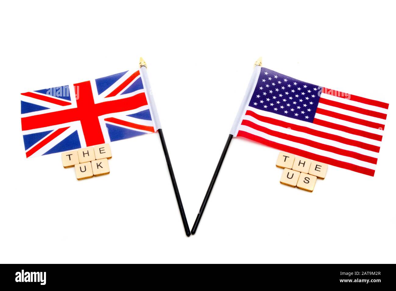 The flags of the United Kingdom and the United States isolated on a ...