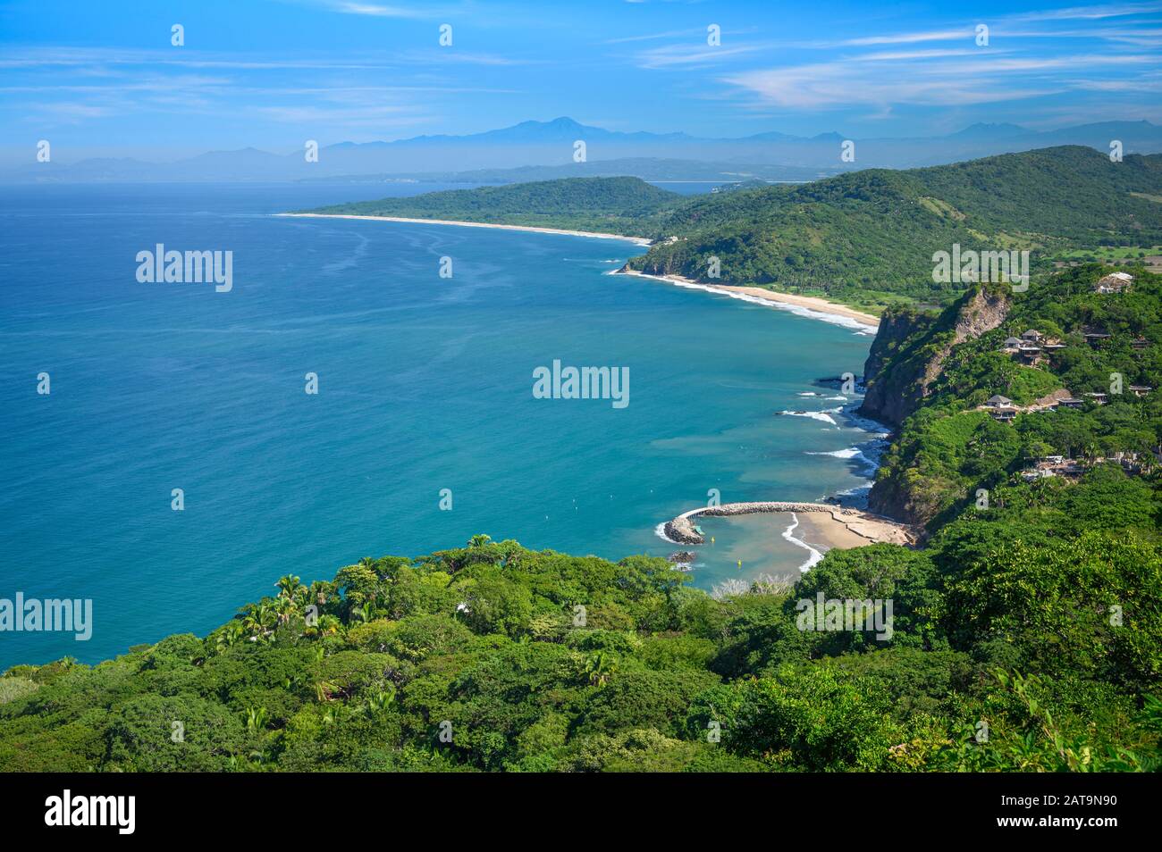 View from Cerro Majaguas to Playa Canalan, Punta Raza and El Monteon; Riviera Nayarit, Mexico. On a hike with Explore Mexico out of Los de Marcos. Vie Stock Photo