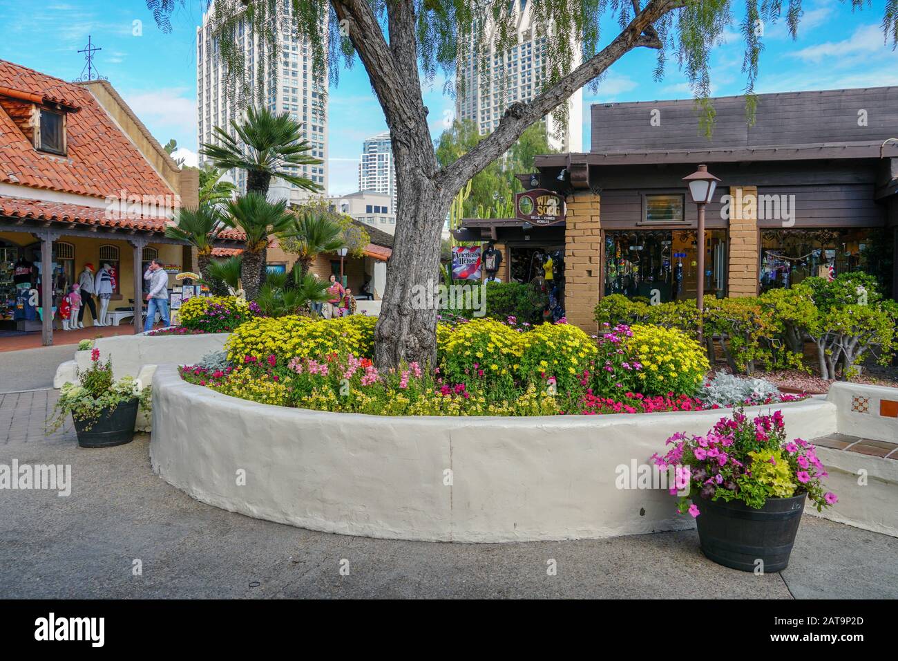 Seaport Village, waterfront shopping and dining complex adjacent to San Diego Bay in downtown San Diego, famous travel tourist attraction. California. USA. . July 13th, 2019 Stock Photo