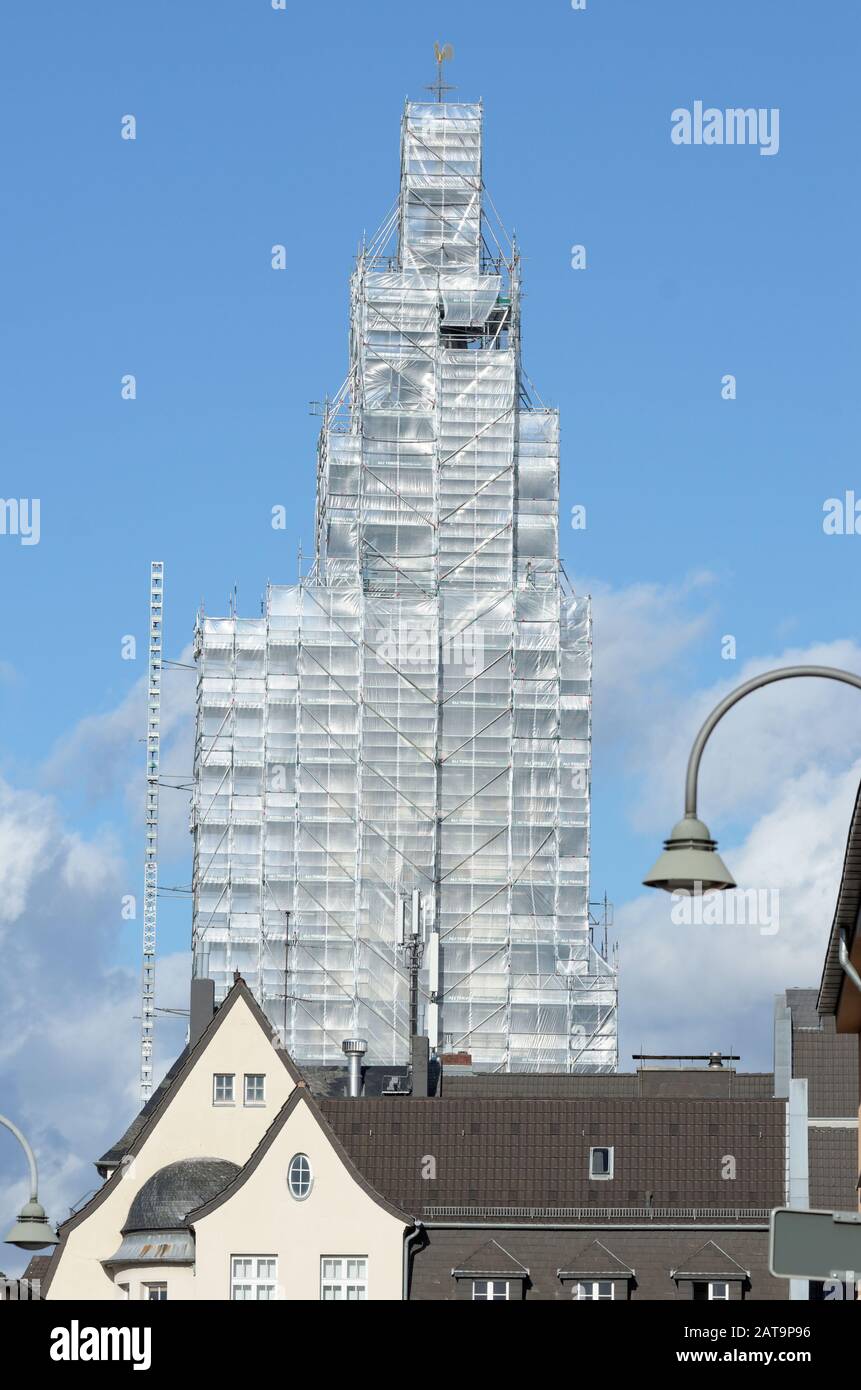 Cologne, Germany - October 10, 2019: scaffolding of a complete church in cologne ehrenfeld Stock Photo
