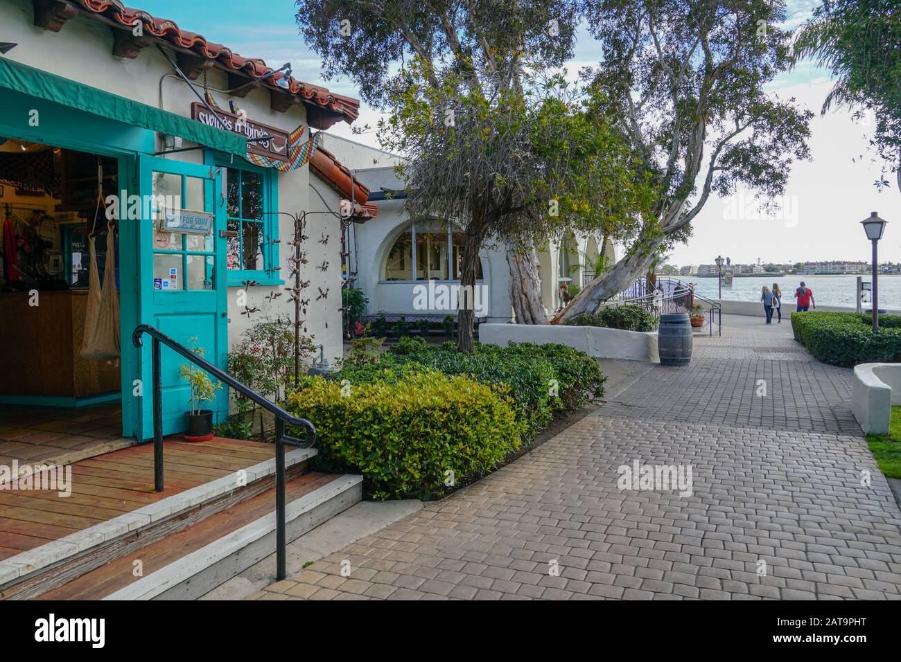 Seaport Village, waterfront shopping and dining complex adjacent to San Diego Bay in downtown San Diego, famous travel tourist attraction. California. USA. . July 13th, 2019 Stock Photo