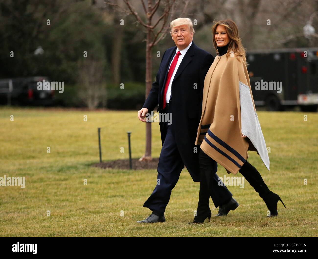 Washington, United States. 31st Jan, 2020. U.S. President Donald Trump and First Lady Melania Trump depart the South Lawn of the White House in Washington, DC for a weekend away at their Mar-a-Lago resort in Florida, on Friday, January 31, 2020. Photo by Martin H. Simon/UPI Credit: UPI/Alamy Live News Stock Photo