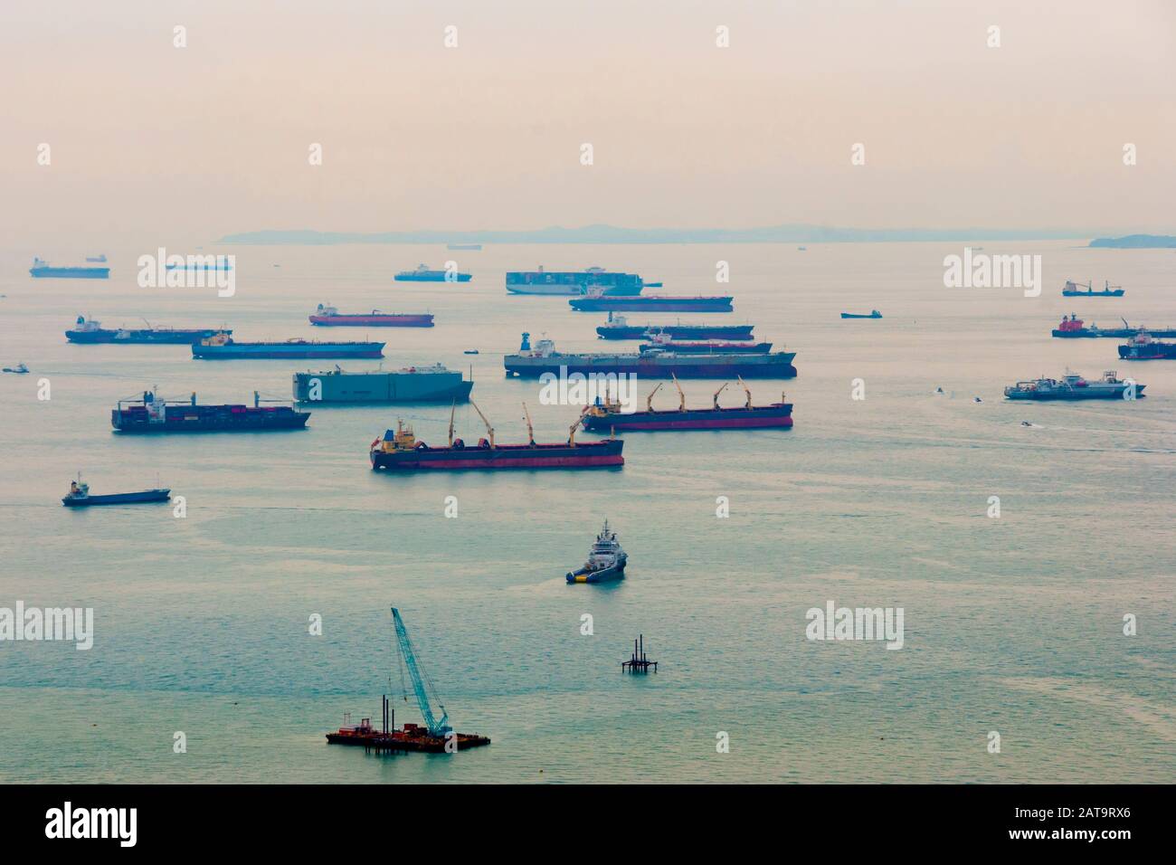 Tanker Ships in Singapore Strait Stock Photo