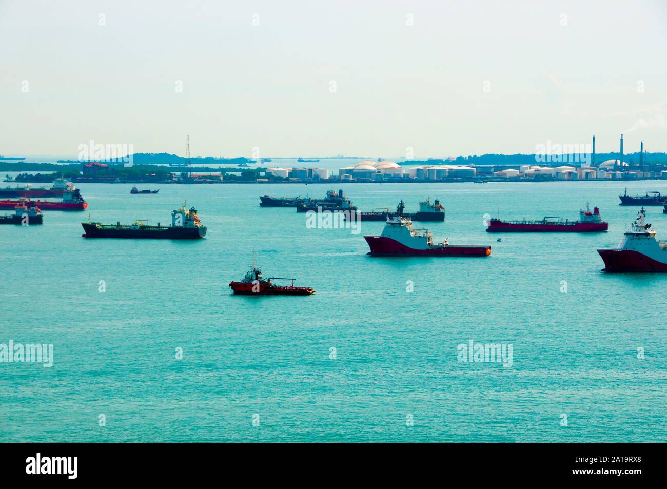 Tanker Ships in Singapore Strait Stock Photo