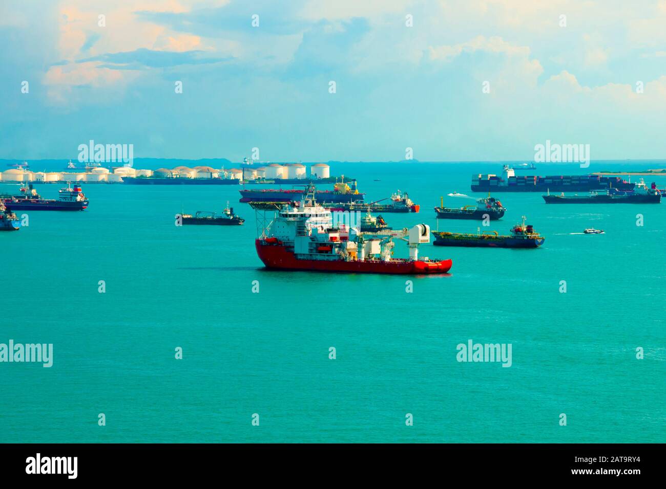 Tanker Ships in Singapore Strait Stock Photo