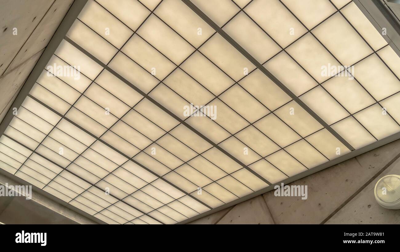 Panorama frame Slanting frosted glass roof of a building with round ...