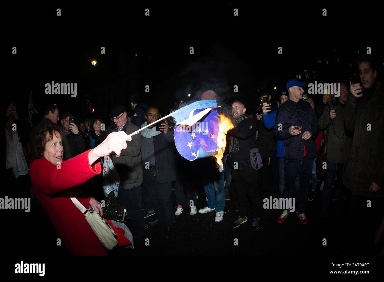 London, January 31st 2020 Convertive protesters celebrate the start of Brexit as a ruselt of this more counter protesters fight the start of brexit ru Stock Photo