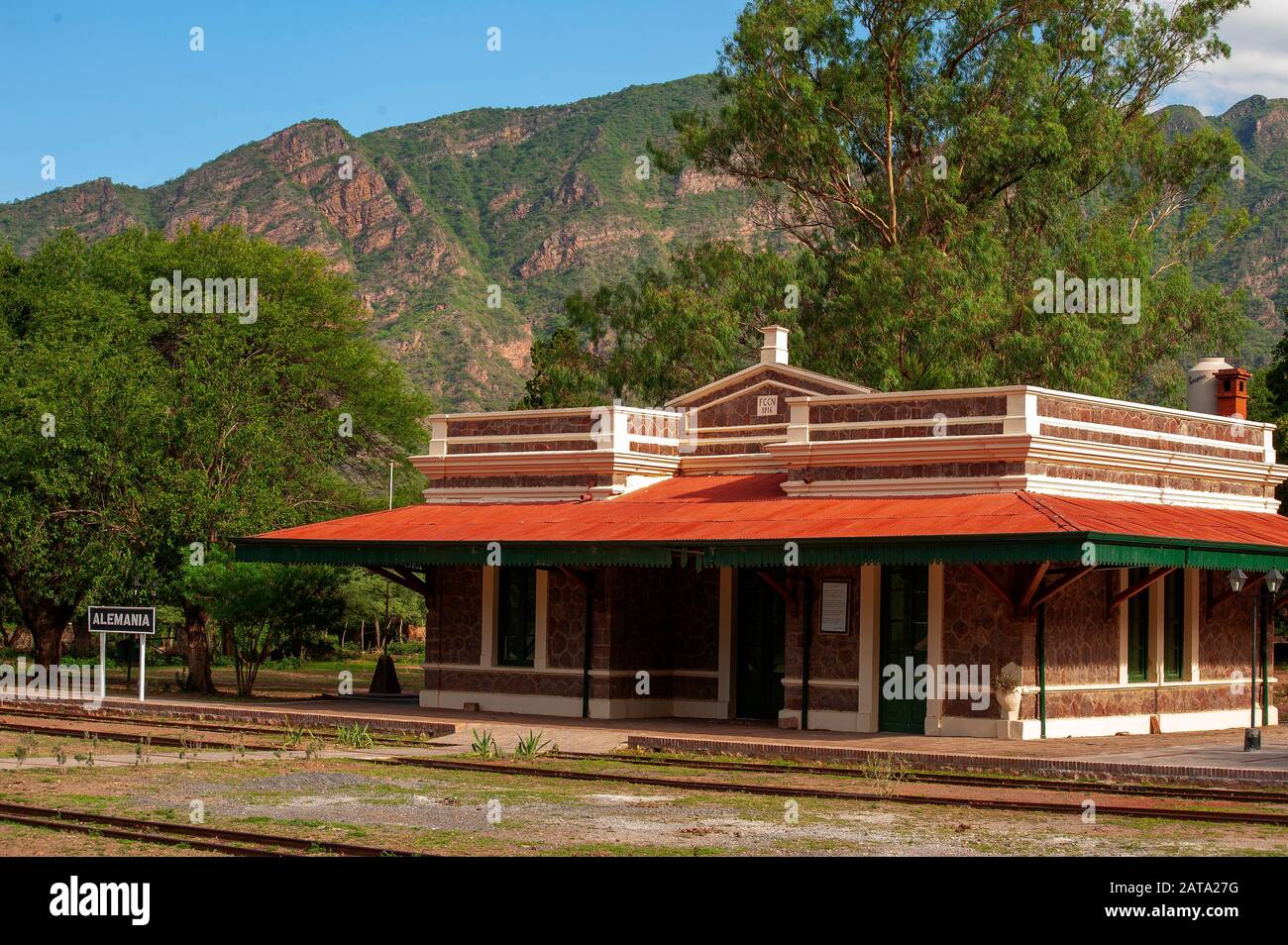 Railway Station at Alemania small town on the Ruta 68 going from Salta to Cafayate, Sanlta, Argentina Stock Photo