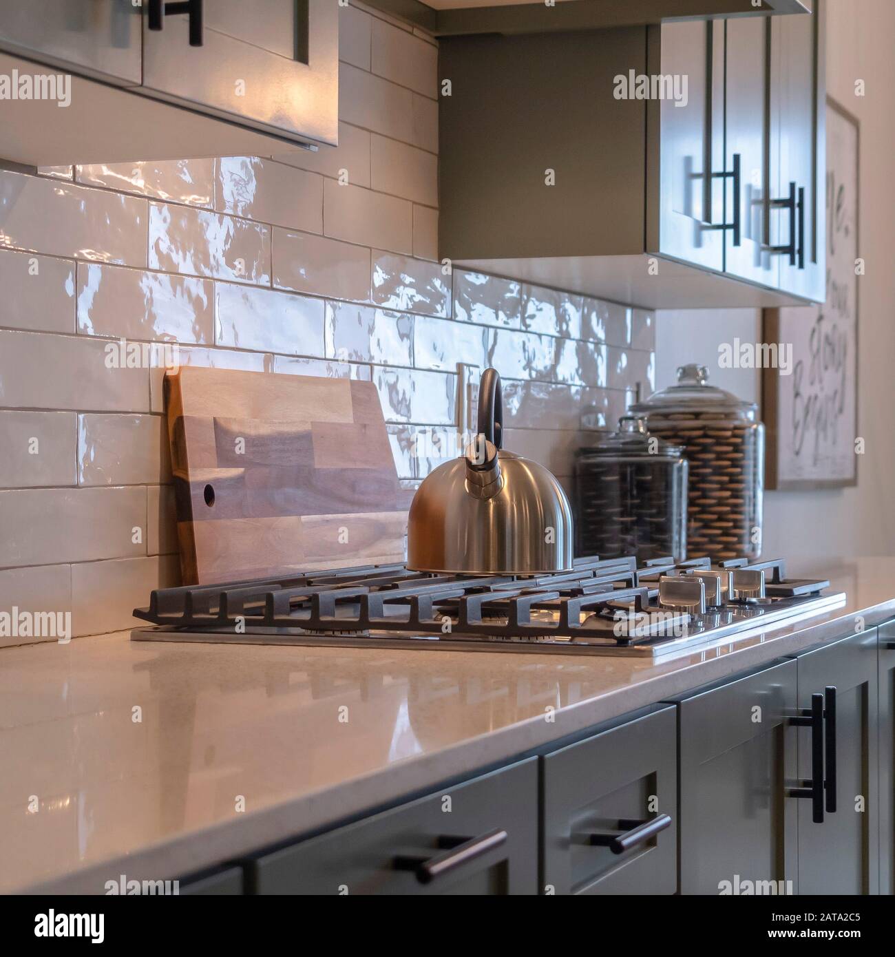 Photo Square Frame Kitchen Work Area With Cabinets Cooktop