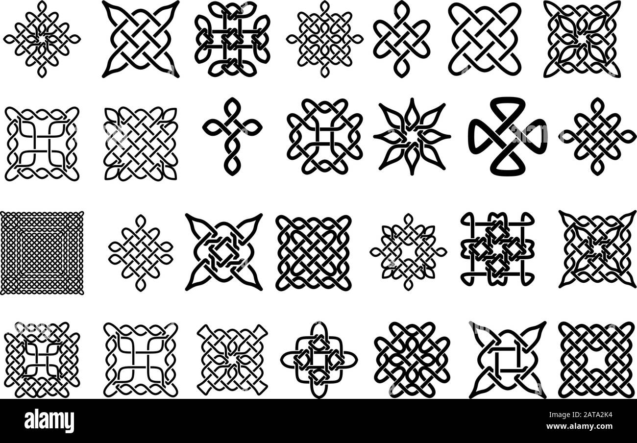 Set of Celtic Elements - Vector Ancient Pagan Scandinavian Sacred Knotwork Symbols Stock Vector