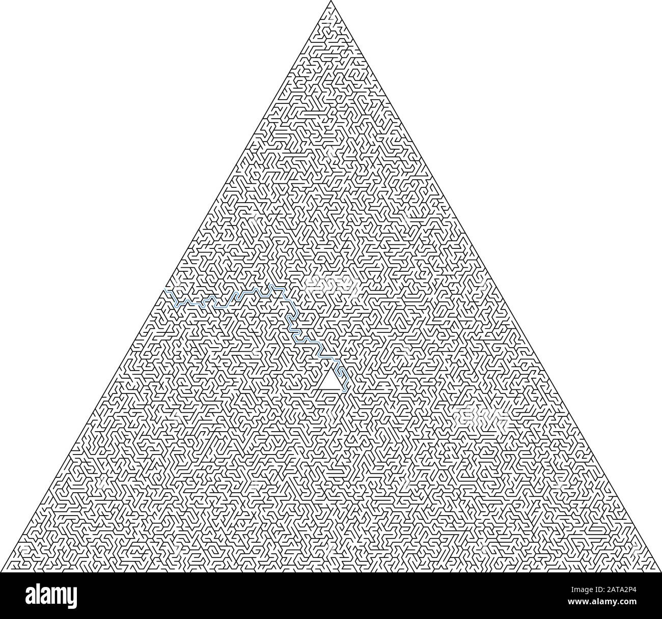Difficult Vector Black and White Triangular Maze for Children with Solution - Lateen Solved Puzzle Stock Vector