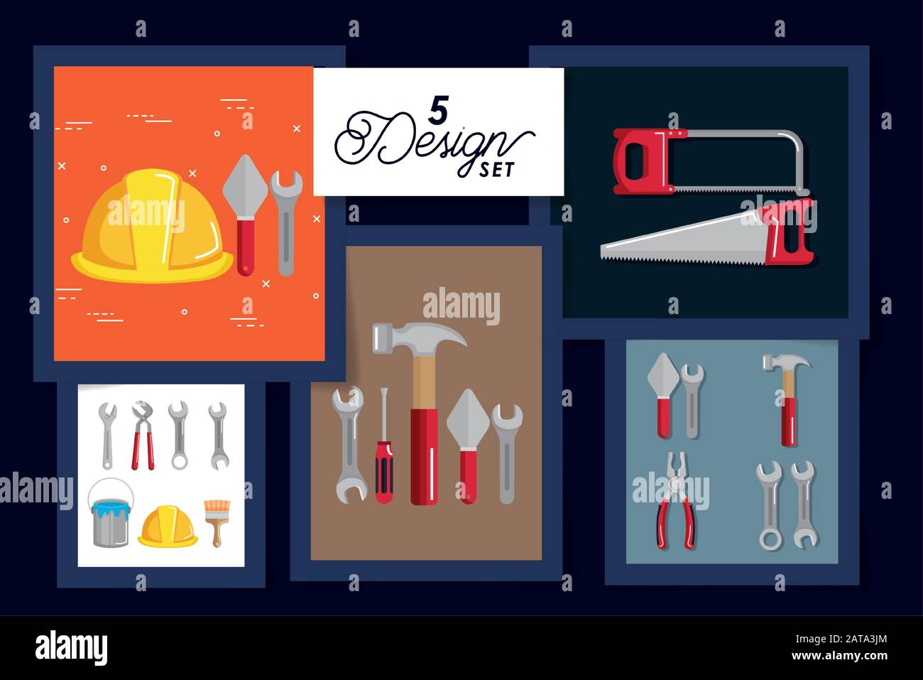 five designs of tools and equipments under construction Stock Vector ...