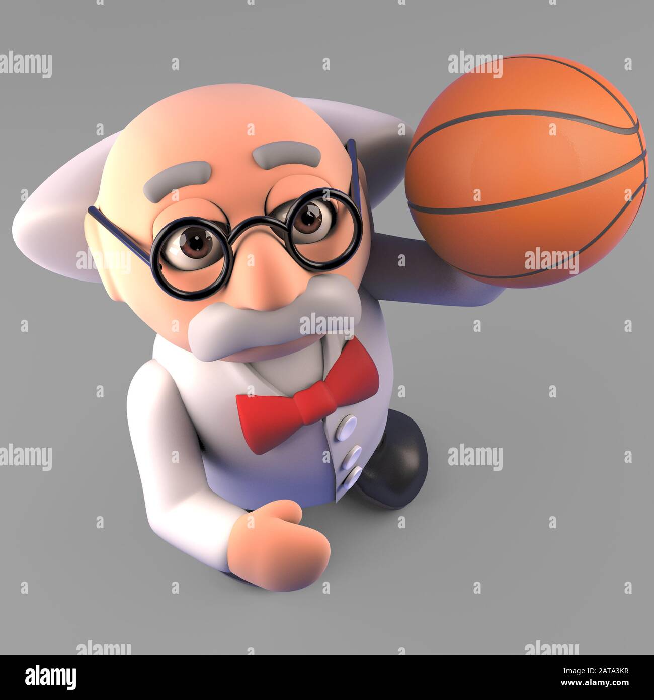 Funny mad scientist professor playing basketball, 3d illustration render Stock Photo
