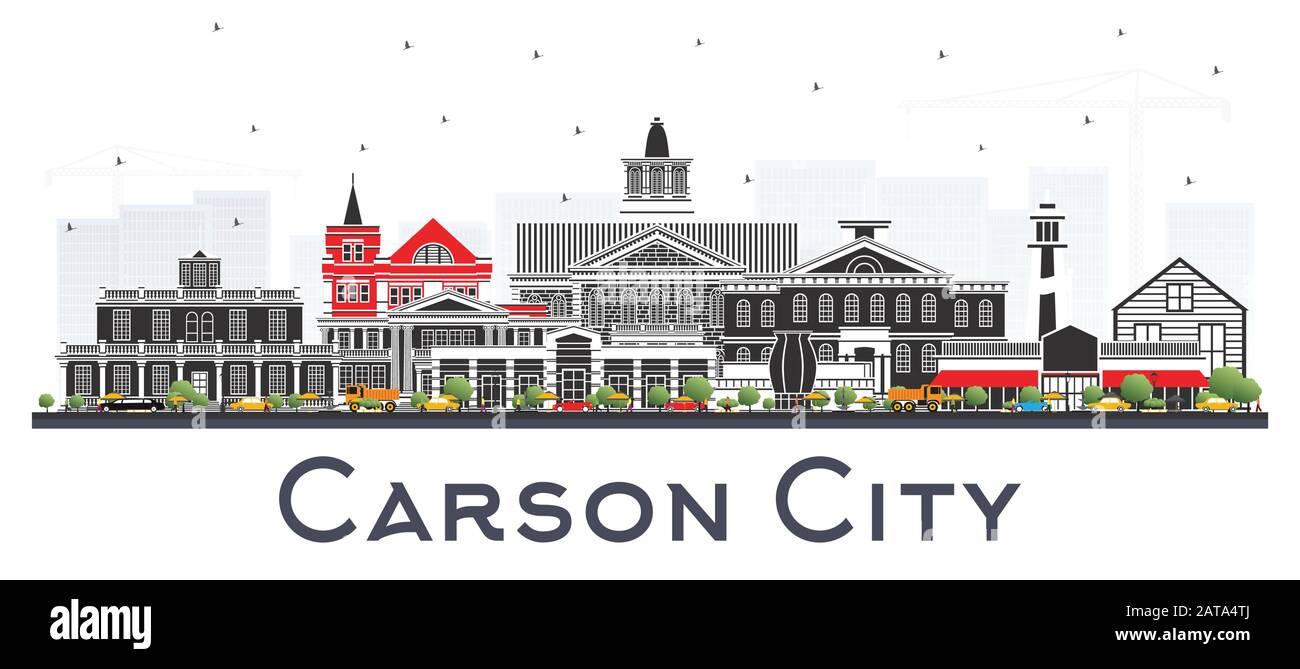 Carson City Nevada City Skyline with Color Buildings Isolated on White. Vector Illustration