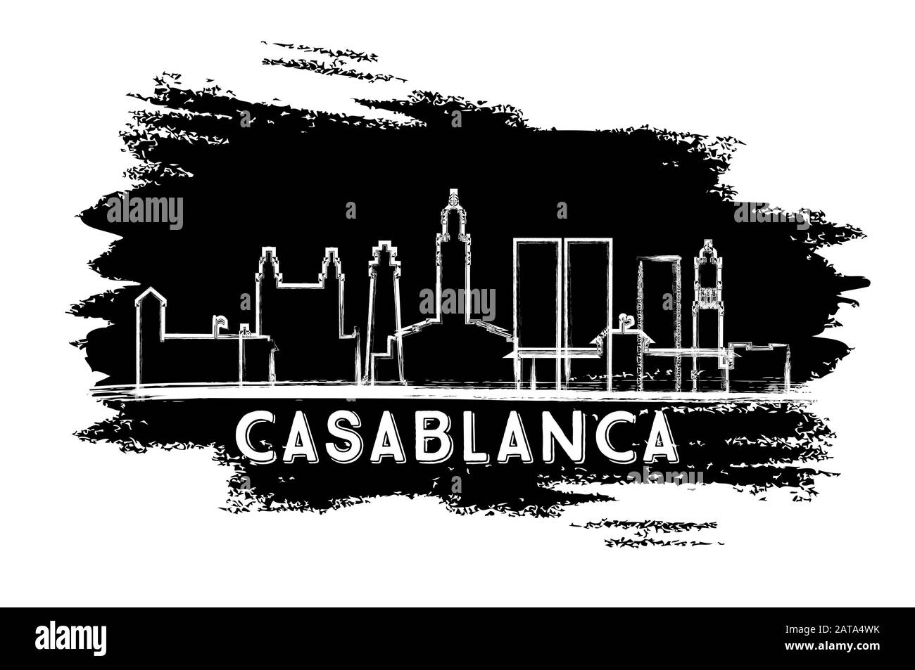 Casablanca Morocco City Skyline Silhouette. Hand Drawn Sketch. Vector Illustration. Business Travel and Tourism Concept with Modern Architecture. Stock Vector