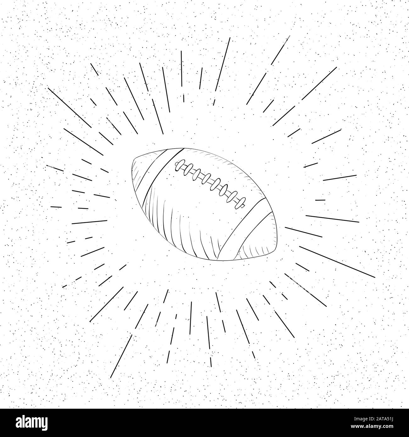 Hand Drawn Symbol of Vintage Rugby Ball with Lacing - American Football Doodle Vector Hatch Icon Stock Vector