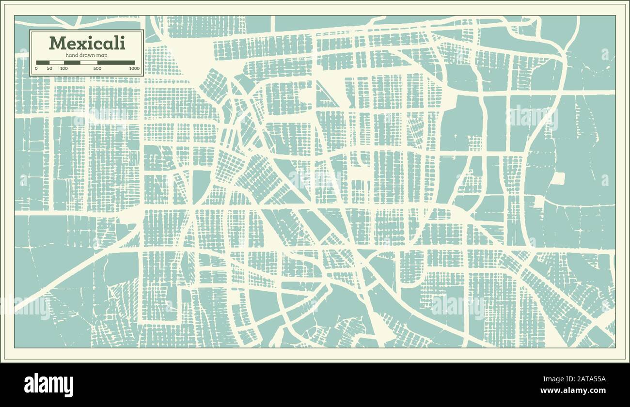 Mexicali Mexico City Map in Retro Style. Outline Map. Vector Illustration. Stock Vector