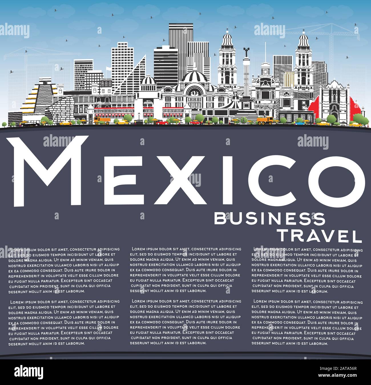 Mexico City Skyline with Gray Buildings, Blue Sky and Copy Space ...