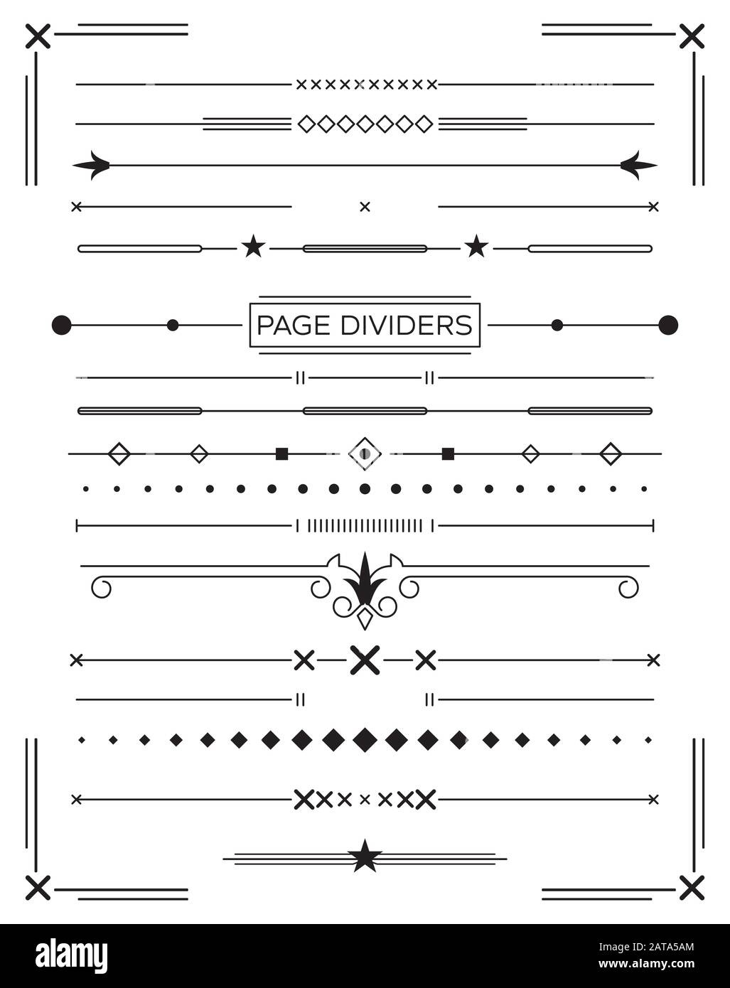 Set of Retro Decorative Page Dividers and Design Elements. Vector Illustration. Classical Book Collection. Stock Vector