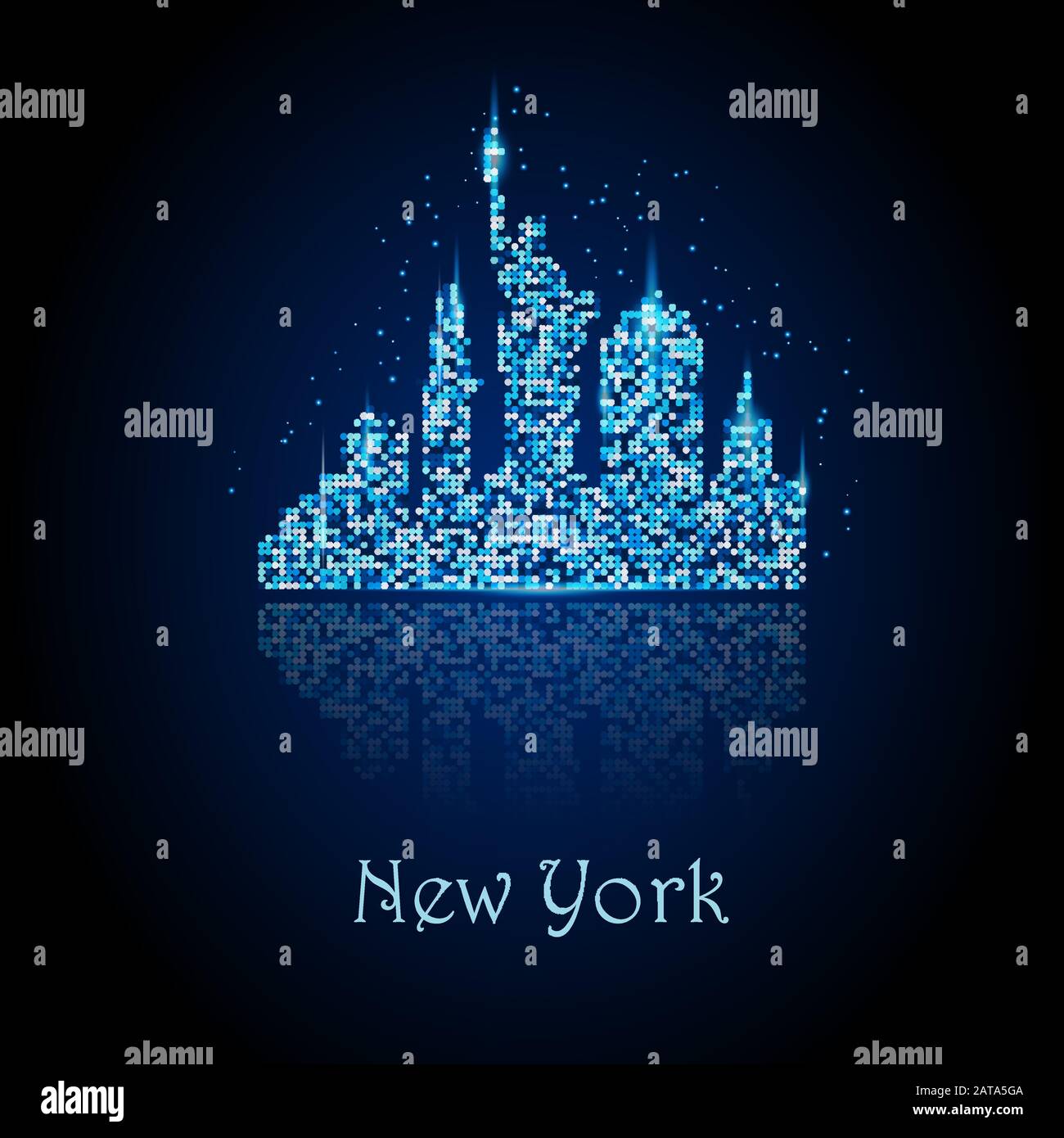 Shining Blue Silhouette  of  New York   - Vector Illustration Stock Vector