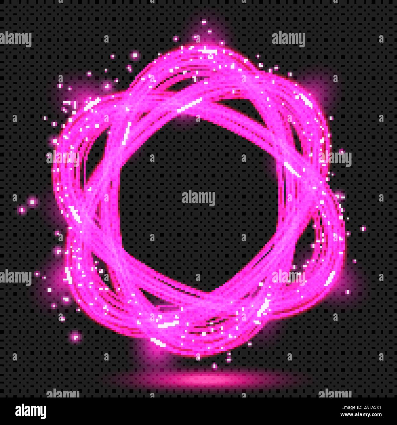 Pink shining Atomic Symbol with Sparks on Transparent Background  - Vector Glowing Neon Ravel Stock Vector