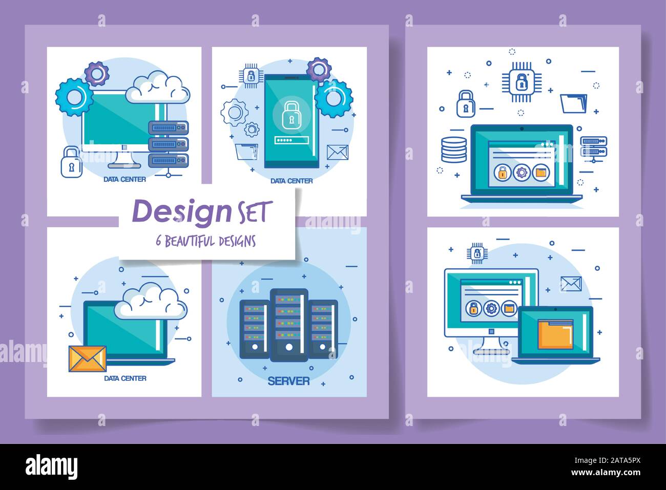 six designs of data center and icons Stock Vector Image & Art - Alamy