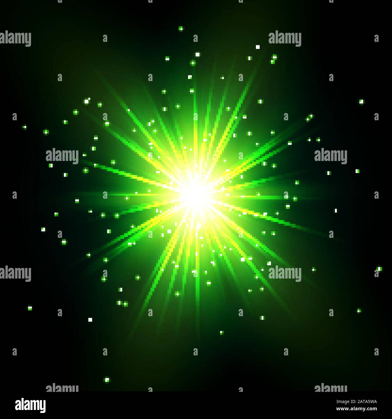 Green Shine Starburst Flare Flash with Star Dust   - Vector Radiant Star Stock Vector