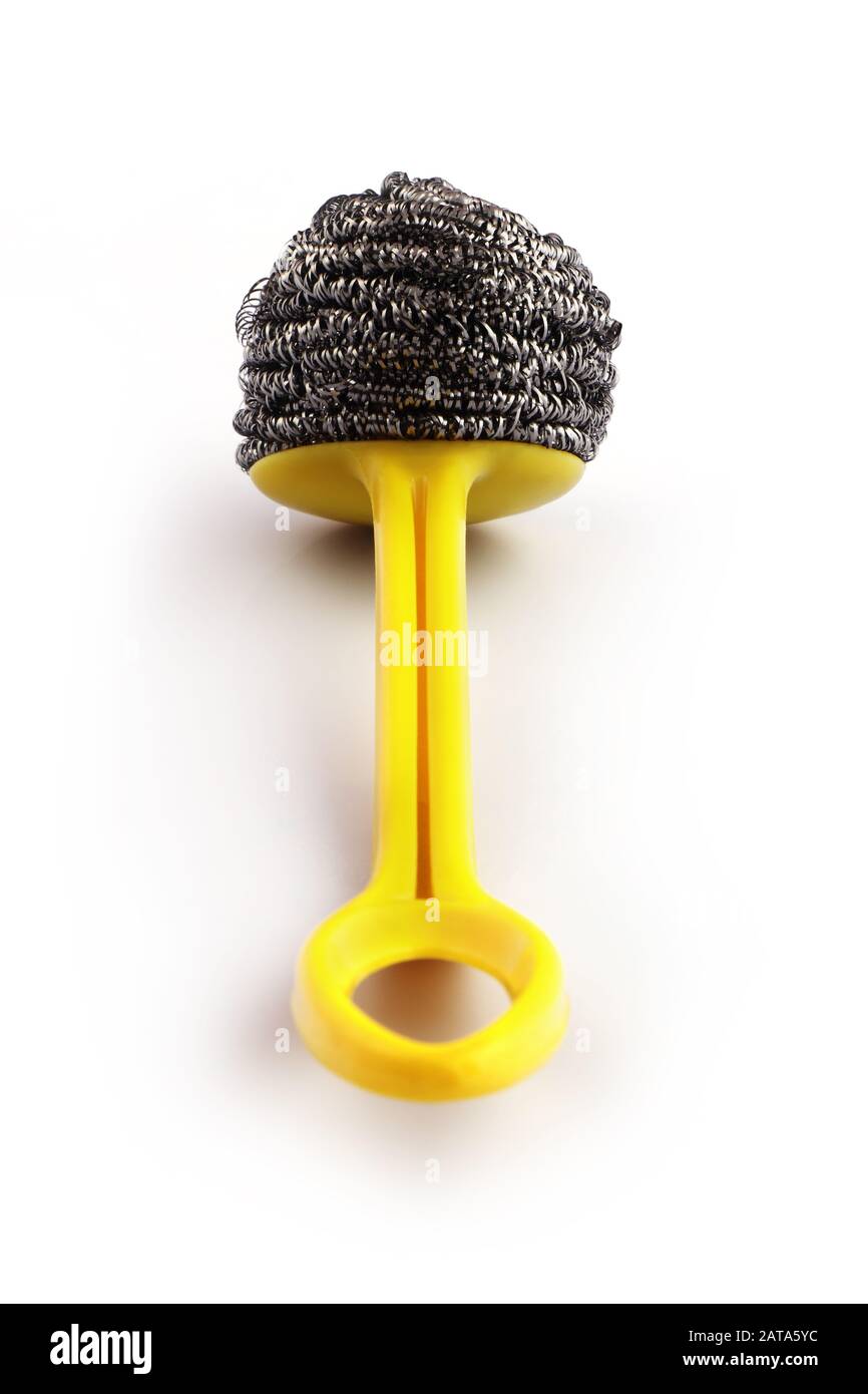 Metal sponge for cleaning and washing dishes Stock Photo