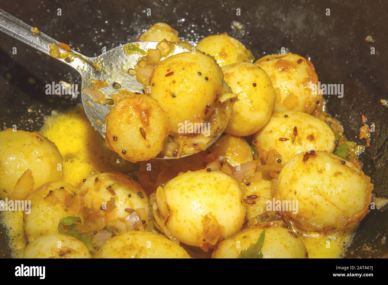 Indian traditional Spicy Baby Potatoes Recipe Stock Photo