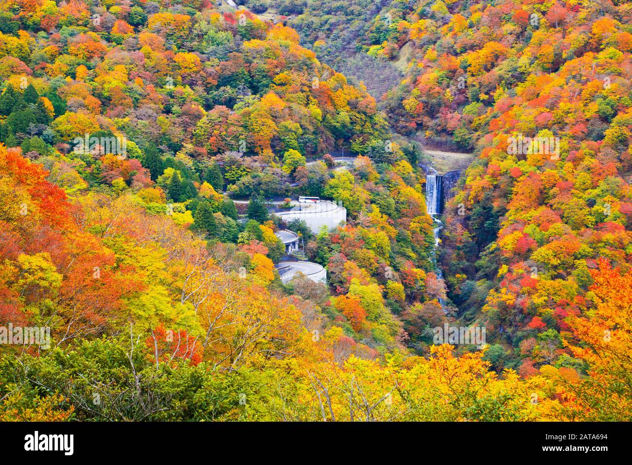Irohazaka or Winding road in autumn near Nikko, Tochigi, Japan Stock Photo