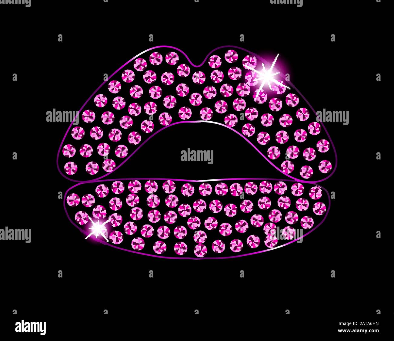 Diamond Crystals Paved Silhouette of Pink Lips Kiss -  Vector Glamor Rhinestones Fashion Symbol Stock Vector