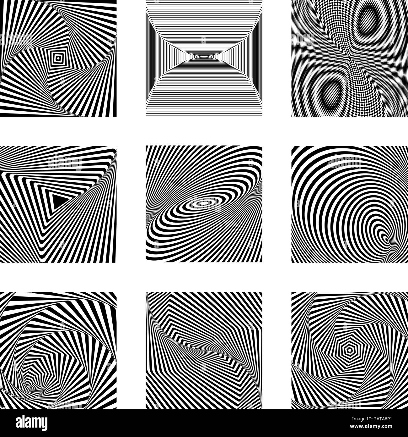 Vector Black and White Turning Graphic Element Set - Generative Op Art Stock Vector