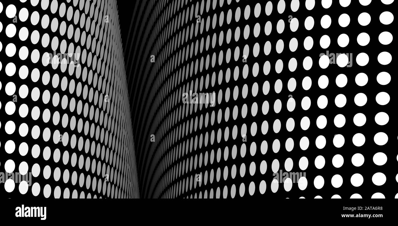 Vector Black and White Halftone Fold Wide Generative Op Art Background Stock Vector