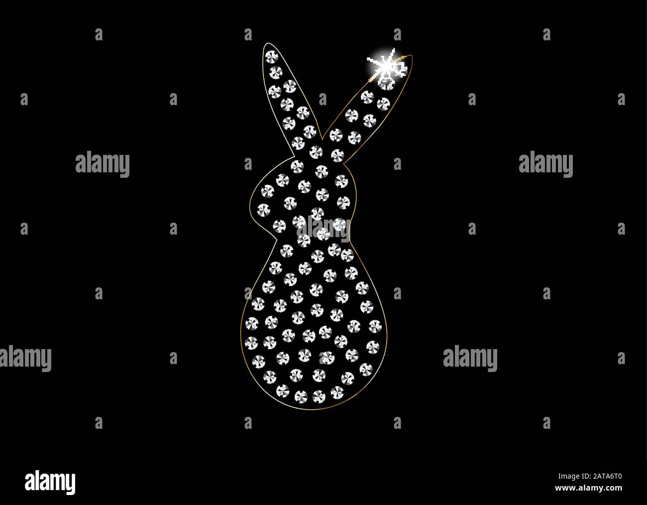 Diamond Crystals Paved Silhouette of Easter Bunny  -  Vector Glamor Rhinestones Fashion Symbol Stock Vector