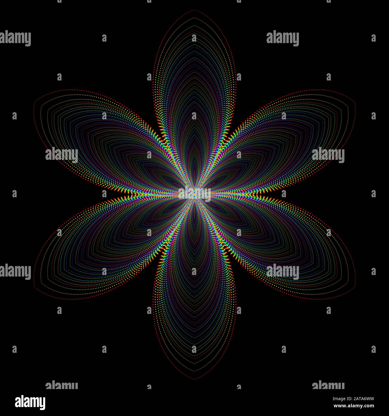 Rainbow Spectral Six Petalled Flower Shape  - Generative Op Art Elements Stock Vector