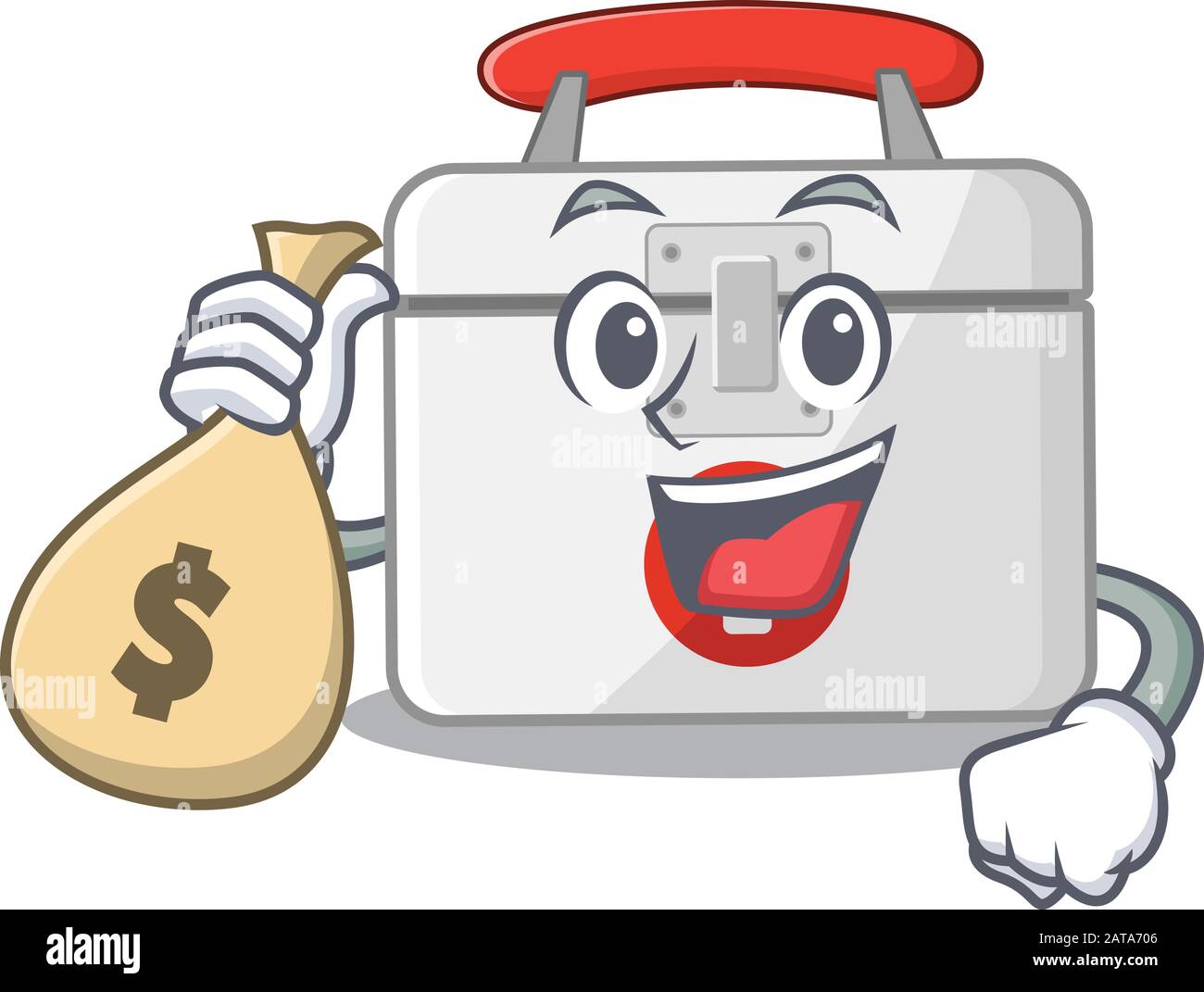 Happy rich first aid kit cartoon character with money bag Stock Vector ...