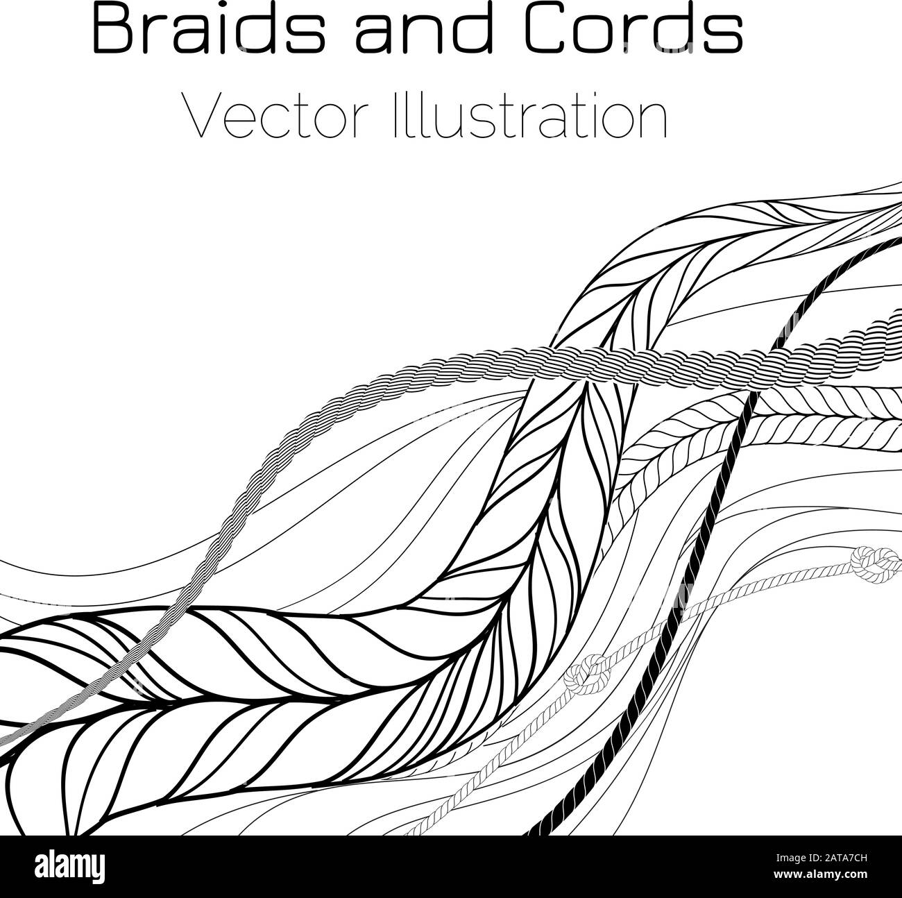 Vector Black and White Braids and Cords Waves Background - Simple Ropes Template for Design Project Stock Vector