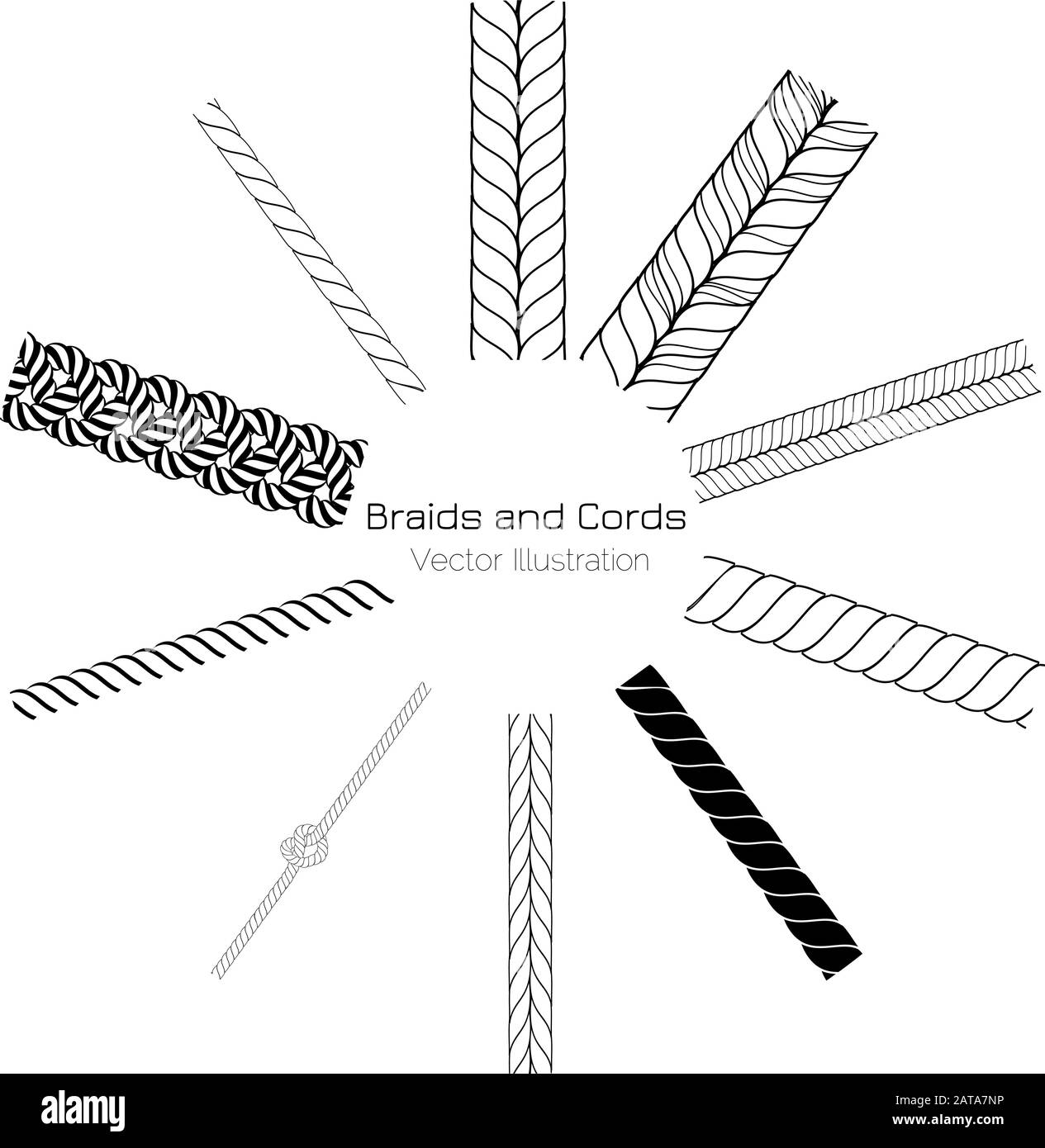 Vector Black and White Braids and Cords Round Ring Background - Simple Ropes Template for Design Project Stock Vector