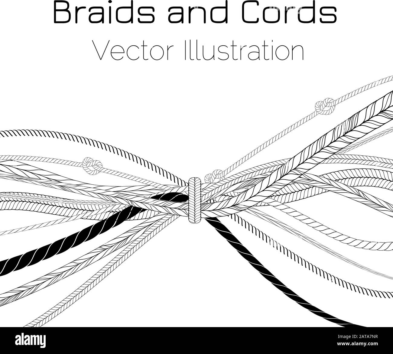 Vector Black and White Braids and Cords Flake Background - Simple Ropes Template for Design Project Stock Vector