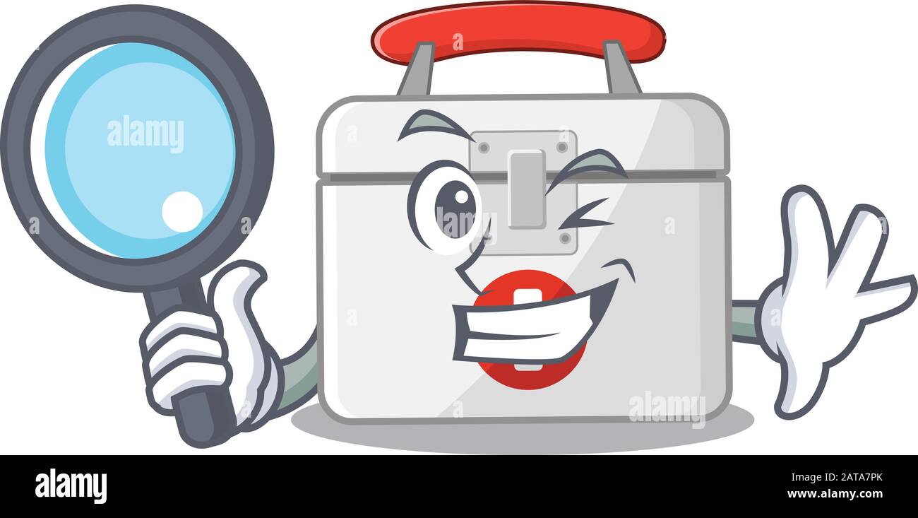 Cool and Smart first aid kit Detective cartoon mascot style Stock ...