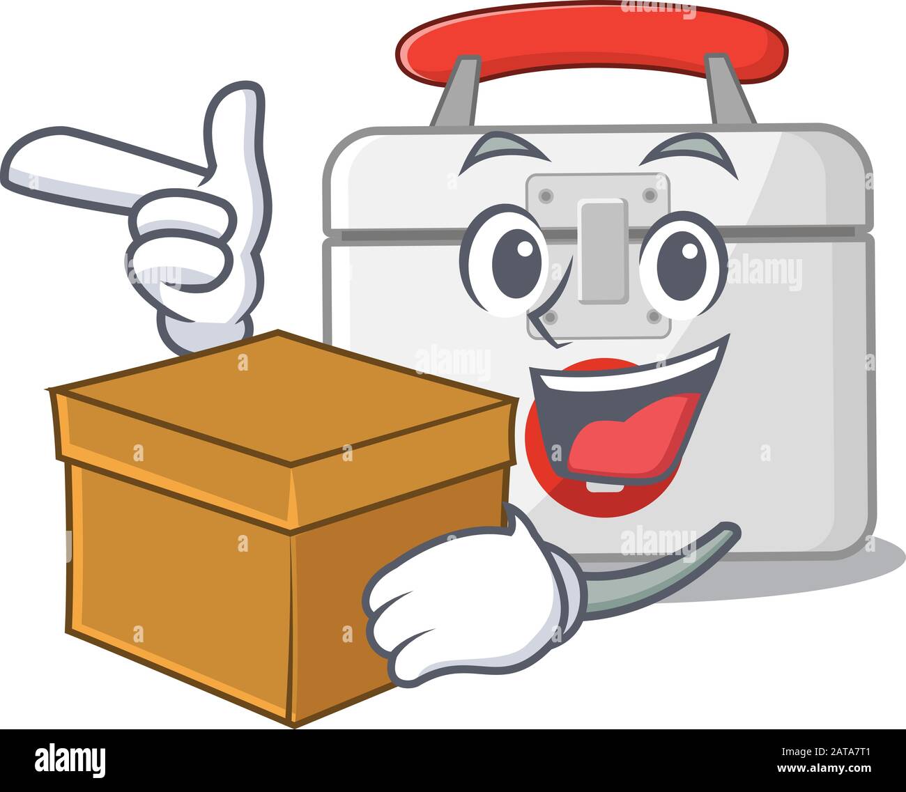 Cute first aid kit cartoon character having a box Stock Vector Image