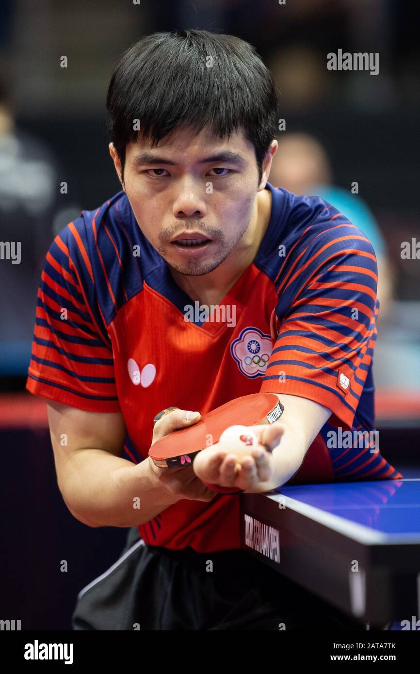 Magdeburg, Germany. 31st Jan, 2020. Table tennis: German Open, men's,  singles, quarter-finals, Chuang (Taipei) - Ovtcharov (Germany). Chuang  Chih-Yuan in action. Credit: Swen Pförtner/dpa/Alamy Live News Stock Photo  - Alamy