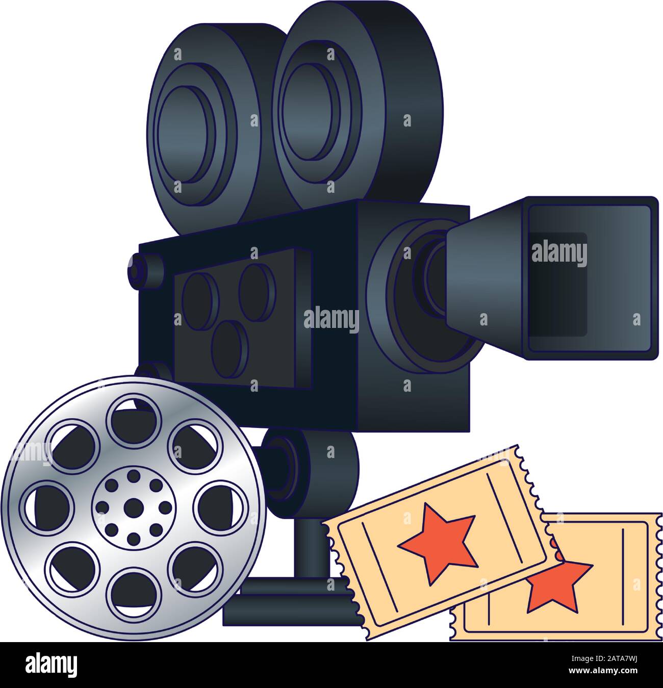 cinema camera with film reel and movie tickets, flat design Stock Vector  Image & Art - Alamy