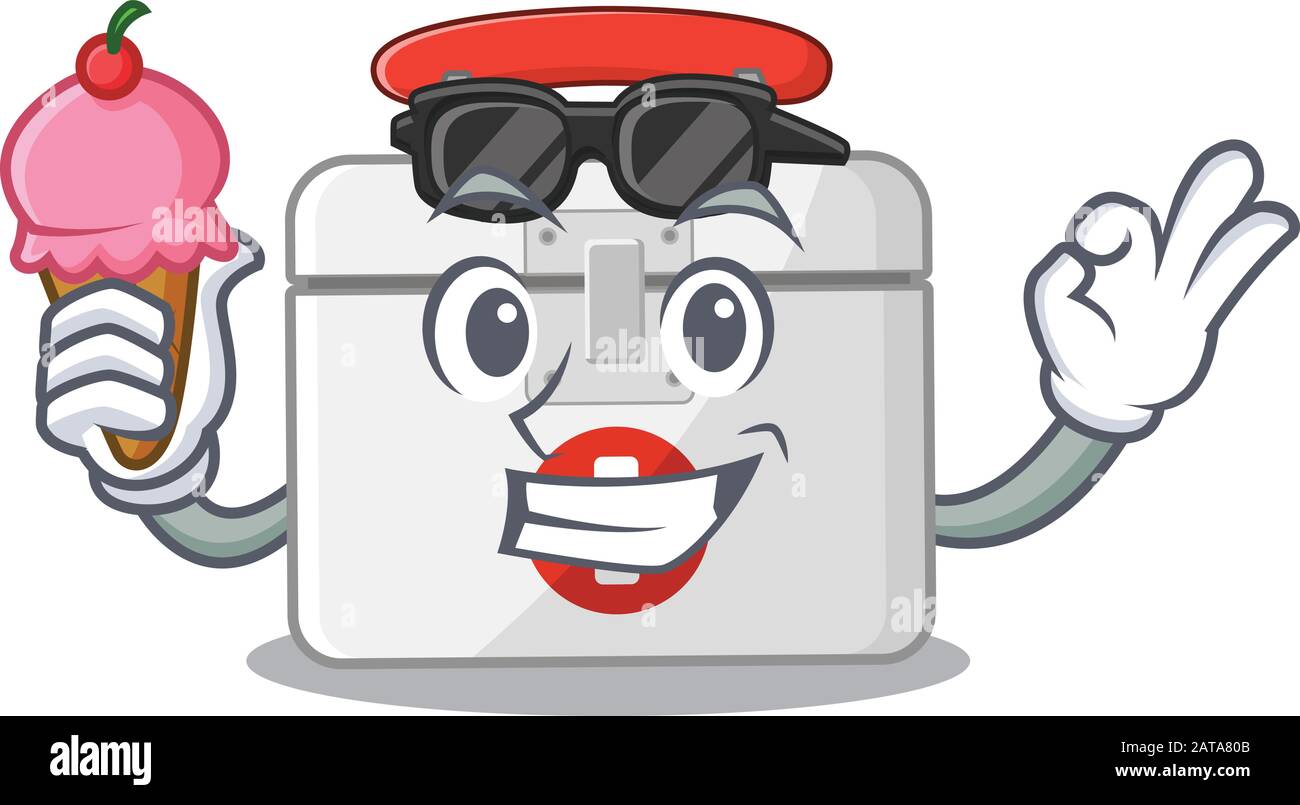First aid kit mascot cartoon design with ice cream Stock Vector Image ...