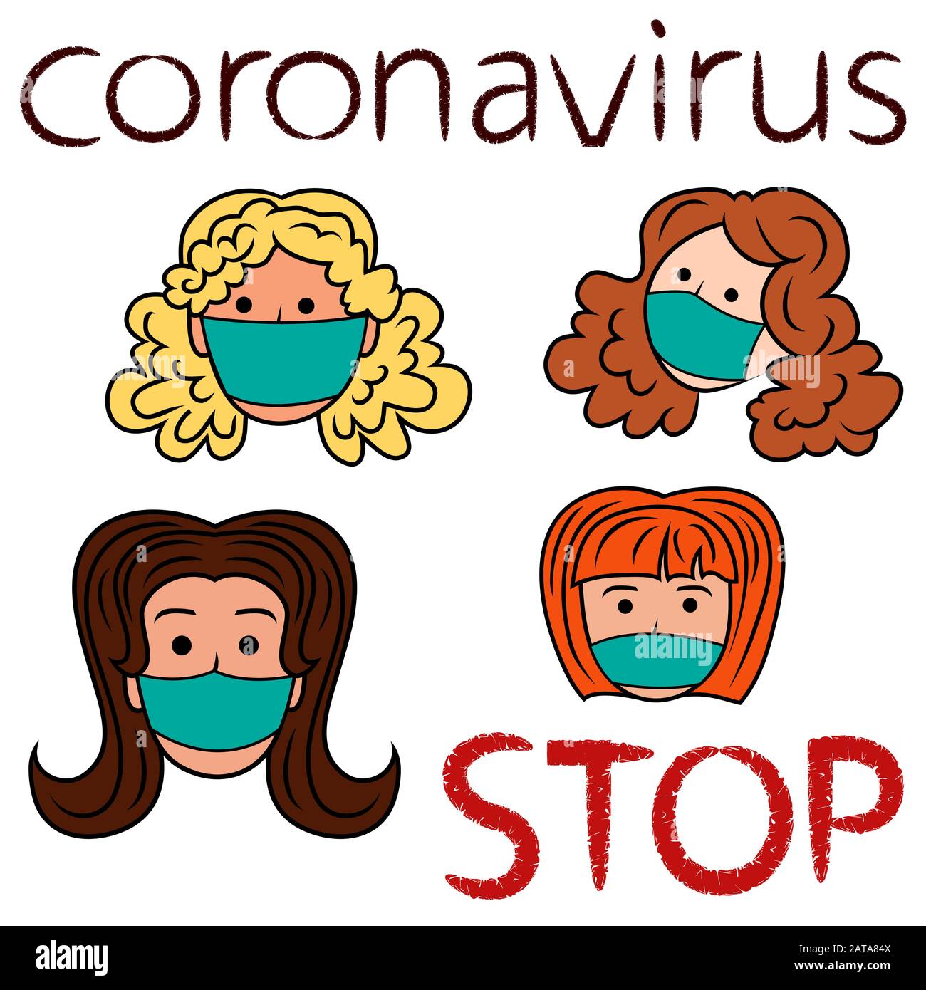 Stop coronavirus, women in medical masks, concept of people protection against new pandemic threats such as viruses, coronaviruses and other infection Stock Vector