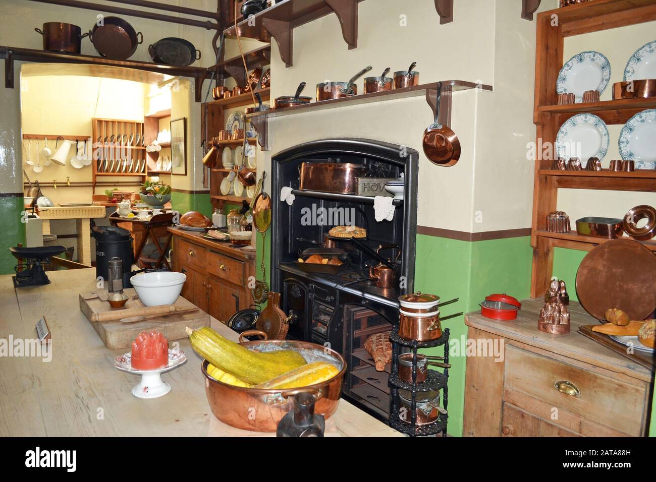 The Kitchens inside Lord Montagu's Palace House at Beaulieu National Motor Museum and Gardens, New Forest, Hampshire, UK Stock Photo