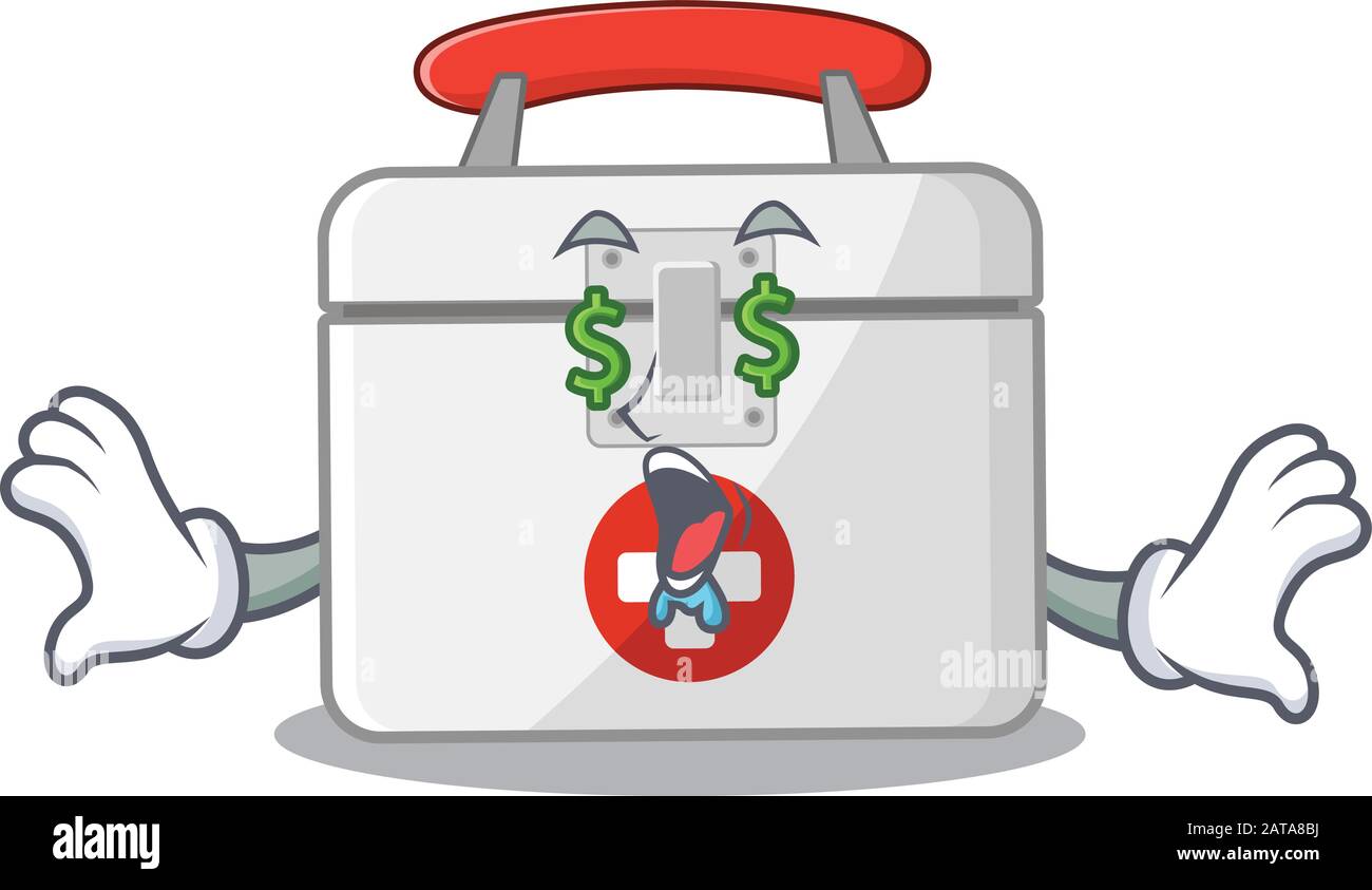 Happy rich first aid kit with Money eye cartoon character style Stock ...