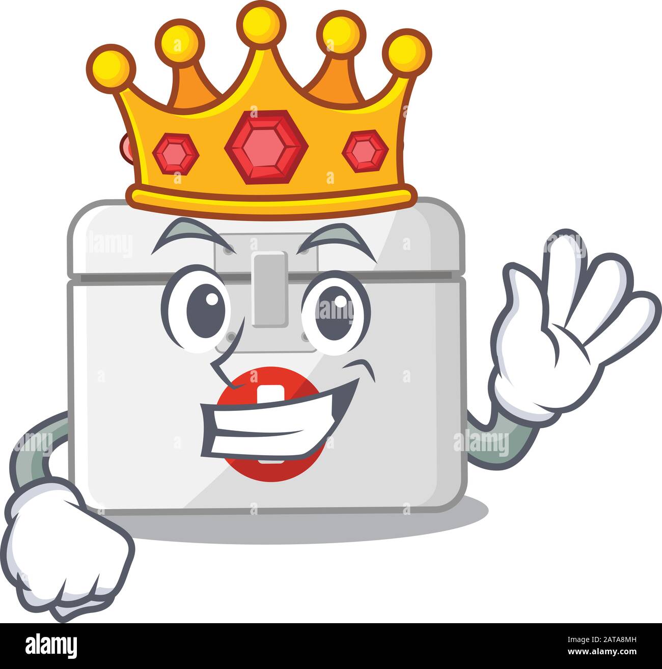 A stunning of first aid kit stylized of King on cartoon mascot style ...